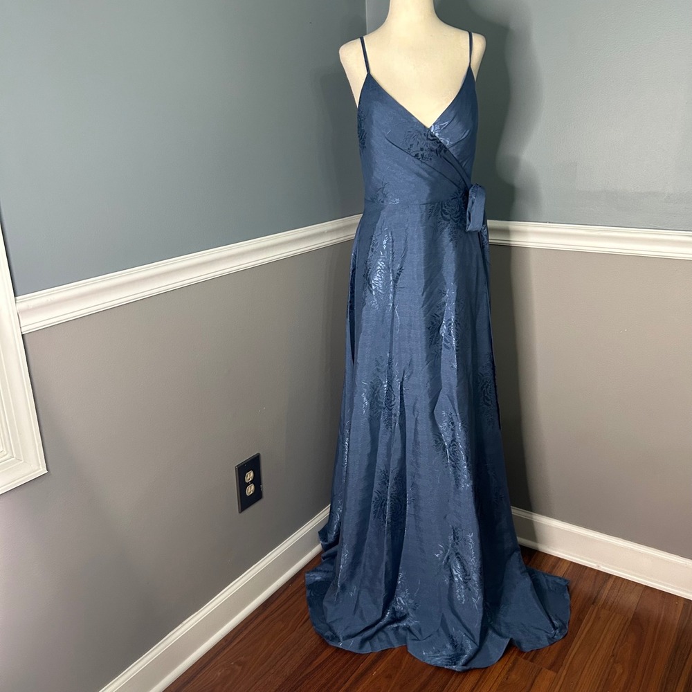 Marchesa Notte Bridesmaids Matera Brocade Gown Dusty Blue 12 rose princess